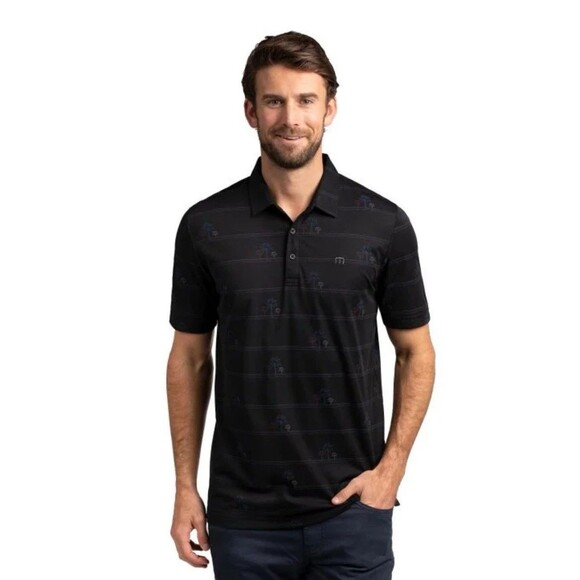 Travis Mathew Mens Polo Shirt size M Palm Wave Print Performance Stretch - Picture 1 of 5